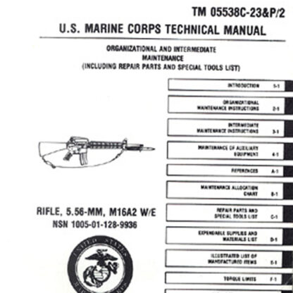 U.S. Marine Corps Technical Manual for M16A2 Rifle, TM 055 38C-23&P1/2. - Image 3